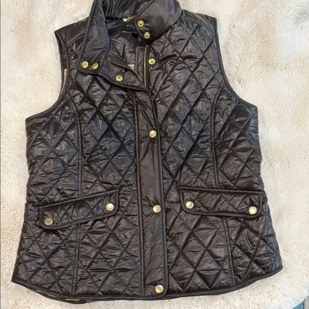 Talbots Chocolate Brown Quilted Vest with Gold Accents